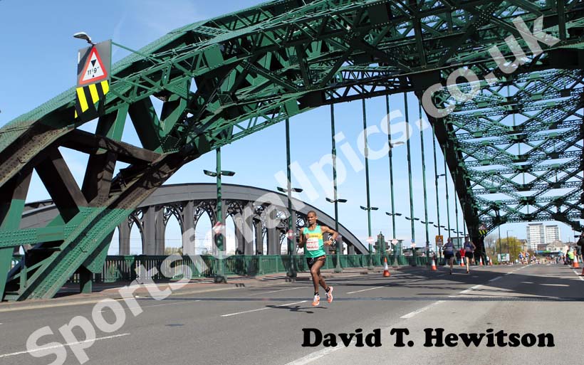 Yared Hagos cross Wearmouth Bridge on his way to winning the Sunderland City 10k Road Race.